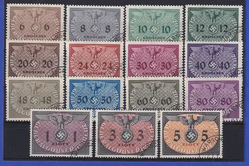 Generalgouvernement 1940 Dienstmarken Hoheitszeichen Mi.-Nr. 1-15 gestempelt