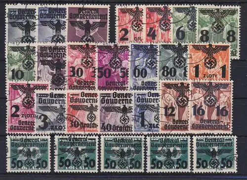 Generalgouvernement 1940 Freimarken mit Aufdruck Mi.-Nr. 14-39 gestempelt