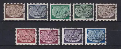 Generalgouvernement 1940 Dienstmarken Kleinformat Mi.-Nr. 16-24 gestempelt