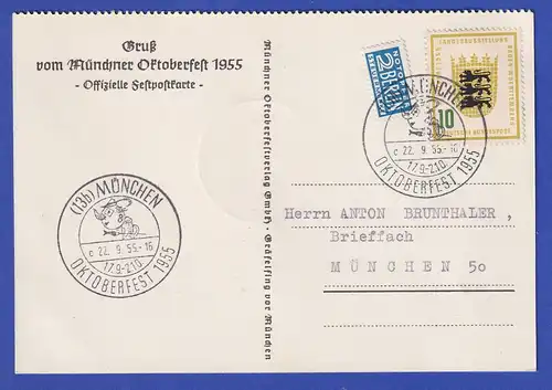 Bund Festpostkarte zum Oktoberfest 1955 mit Sonder-O MÜNCHEN 22.9.55