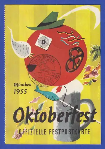 Bund Festpostkarte zum Oktoberfest 1955 mit Sonder-O MÜNCHEN 22.9.55