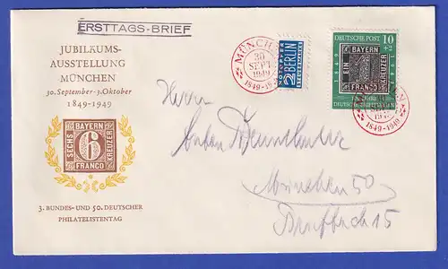 100 Jahre Dt. Briefmarken 10Pfg-Wert Mi.-Nr. 113 auf FDC mit rotem So-O MÜNCHEN
