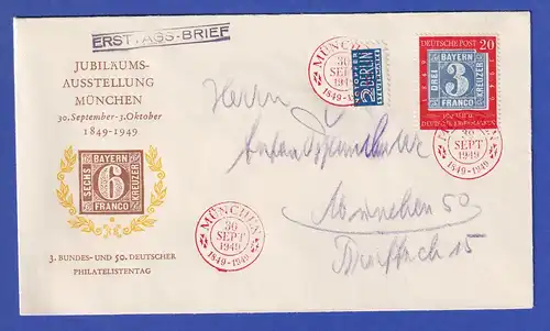 100 Jahre Dt. Briefmarken 20Pfg-Wert Mi.-Nr. 114 auf FDC mit rotem So-O MÜNCHEN