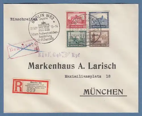 Dt. Reich Herzstück aus IPOSTA-Block Mi.-Nr. 446-49 auf R-Brief nach München