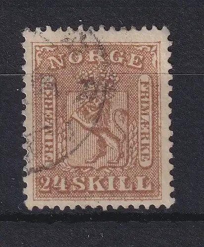 Norwegen 1863 Freimarke Wappen 24 Sk braun Mi.-Nr. 10 gestempelt