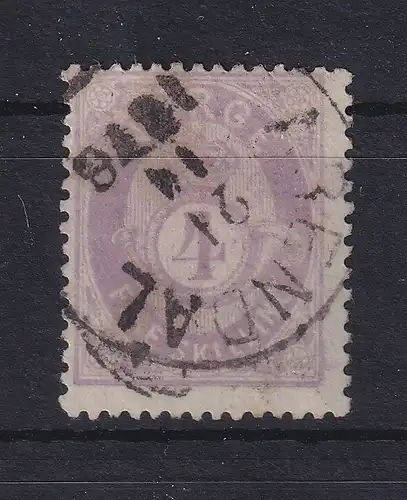 Norwegen 1873 Freimarke Posthorn 4 Sk violett Mi.-Nr. 19 d gestempelt