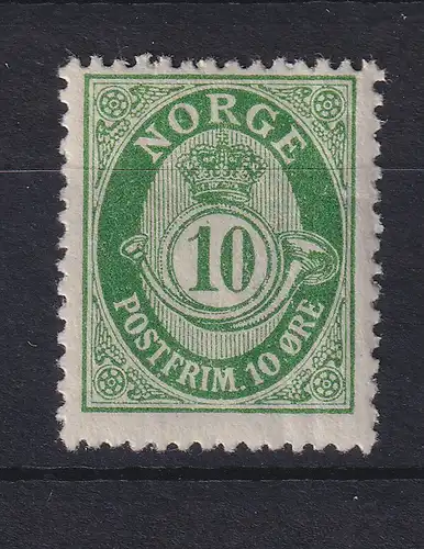 Norwegen 1920 Freimarke Posthorn 10 Öre grün Mi.-Nr. 98 ungestempelt