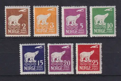 Norwegen 1925 Nordpolflug und Eisbär Mi.-Nr. 109-115 ungestempelt