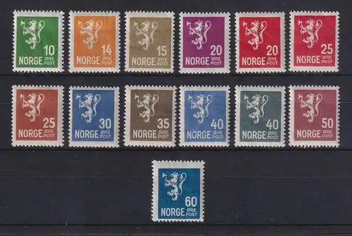 Norwegen 1926 Freimarken Wappenlöwe Mi.-Nr. 120-132 A ungestempelt