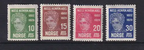 Norwegen 1929 Nils H. Abel - Hundertster Todestag Mi.-Nr. 150-153 ungestempelt