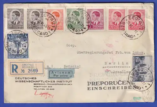Jugoslawien 1940 R-Brief aus Belgrad gel. nach Berlin, Zensur