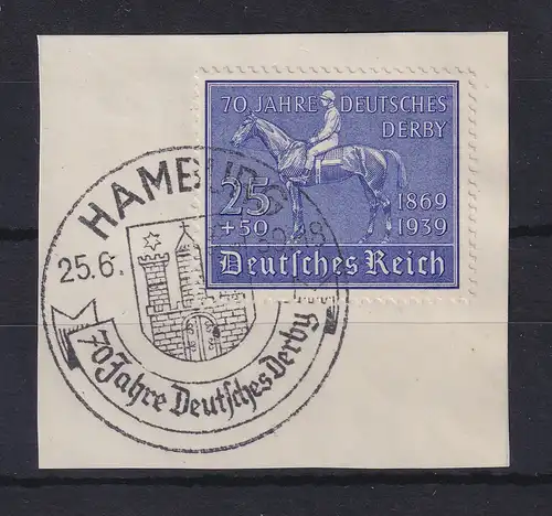 Deutsches Reich 1939 Blaues Band Mi.-Nr. 698 mit So.-O HAMBURG auf  Briefstück