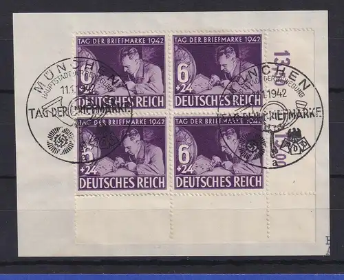 Deutsches Reich 1942 Tag d. Briefmarke Mi.-Nr. 811 Viererbl. gest. auf Briefstk.