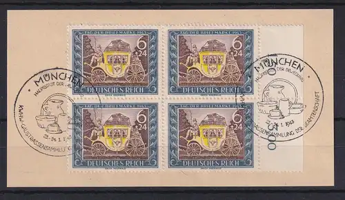 Deutsches Reich 1943 Tag d. Briefmarke Mi.-Nr. 828 Viererbl. gest. auf Briefstk.