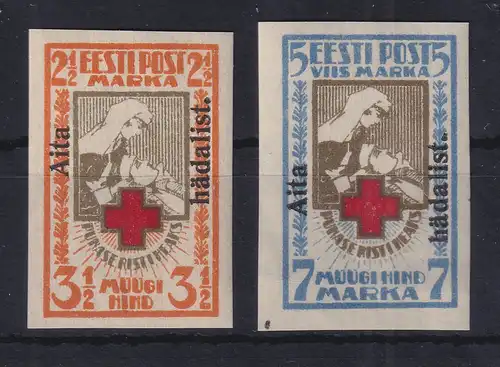 Estland 1923 Wohlfahrtsmarken mit Aufdruck Mi.-Nr. 46-47 B ungebraucht * 