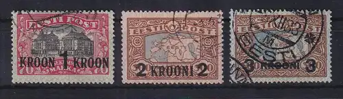 Estland 1930 Freimarken mit neuem Wertaufdruck Mi.-Nr. 87-89 gestempelt