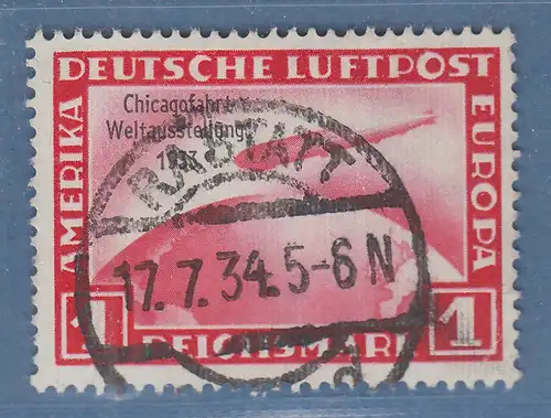 Deutsches Reich Zeppelin-Chicagofahrt 1RM  Mi.-Nr. 496 mit Voll-O RASTATT 