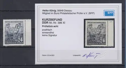DDR 1953 Tag der Briefmarke Mi.-Nr. 396 XI **, geprüft mit KB König BPP