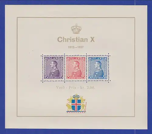 Island 1937 25 Jahre Regentschaft von König Christian X. Mi.-Nr. Block 1 **