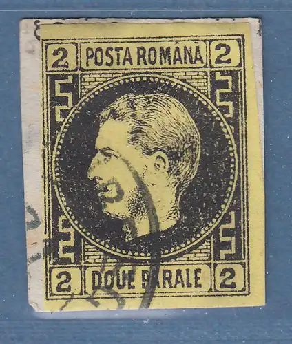 Rumänien 1866 Fürst Karl I. 2 Par schwarz auf gelb Mi.-Nr. 14 y gestempelt