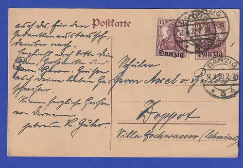 Danzig Germania 15Pfg Mi.-Nr. 3 als ZF auf Ganzsache, O 17.8.20 