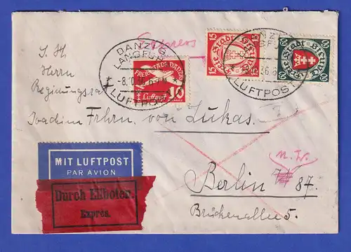 Danzig Mischfrankatur Mi.-Nr. 251, 214, 244 auf Express-Brief n. Berlin 8.10.36