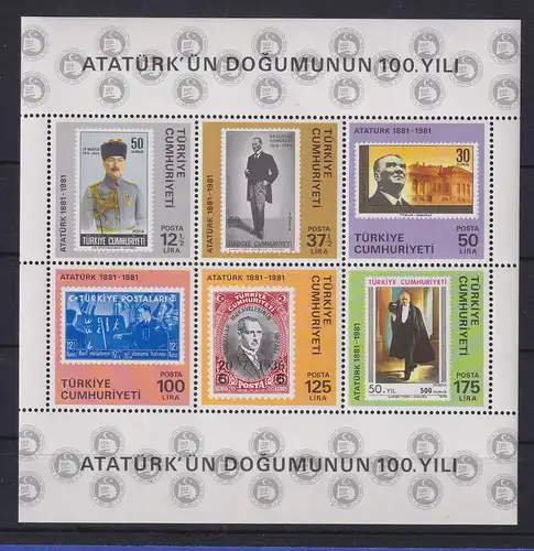 Türkei 1981 Atatürk - 100. Geburtstag Mi.-Nr. Block 19 postfrisch**