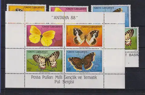 Türkei 1988 Schmetterlinge Mi.-Nr. Block 26 und 2833-2836 postfrisch **