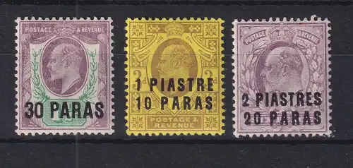 Großbritannien Britische Post in der Türkei 1909, Mi.-Nr. 26, 27, 30 ungebr. *