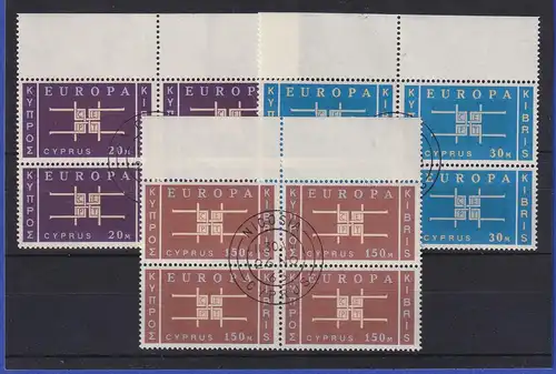 Zypern 1963 EUROPA CEPT Mi.-Nr. 225-227 Viererblocks gestempelt