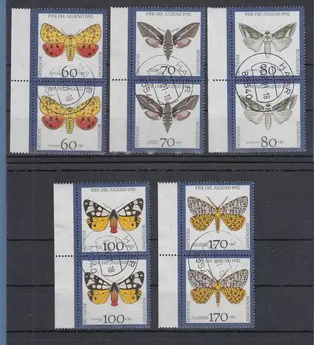 Jugend 1992 Schmetterlinge Satz senkrechte Paare mit Rand, einheitl. gest. HAAR
