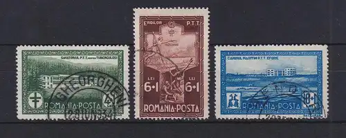 Rumänien 1932 Wohlfahrtseinrichtungen für Postbeamte Mi.-Nr. 446-448 gestempelt