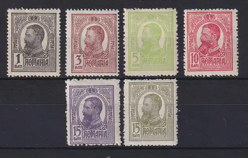 Rumänien 1909/14 König Karl I. Mi.-Nr. 220-225 ungebraucht *
