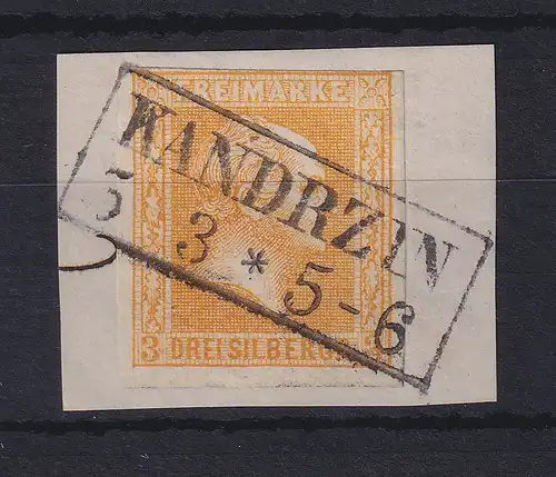 Preußen 3 Sgr Mi-Nr. 12a mit Ortsstempel KANDRZIN auf Briefstück