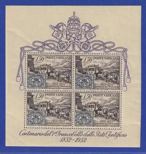 Vatikan 1952 100 Jahre Briefmarken im Kirchenstaat Mi.-Nr. Block 1 postfrisch **
