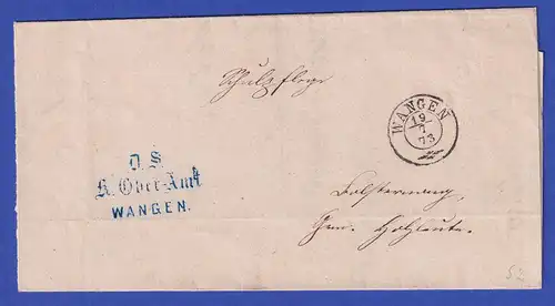 Bayern Dienstbrief mit Zweikreis-Stempel WANGEN 1873