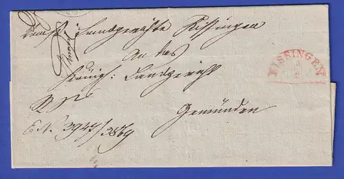 Bayern Dienstbrief mit Halbkreis-Stempel KISSINGEN in rot, wohl 1847