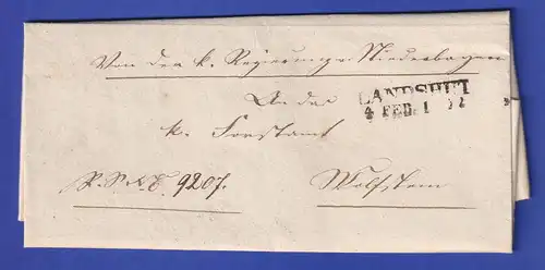 Bayern Dienstbrief mit Zweizeiler-Stempel LANDSHUT 1852