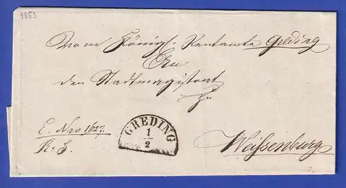 Bayern Dienstbrief mit Halbkreis-Stempel GREDING 1853