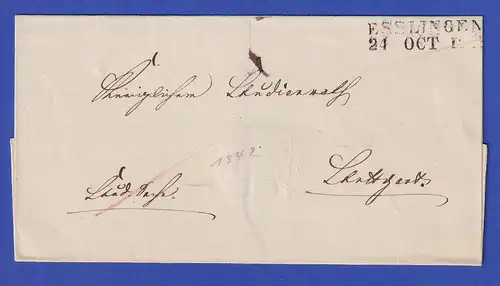 Württemberg Dienstbrief mit Zweizeiler-Stempel ESSLINGEN 1842