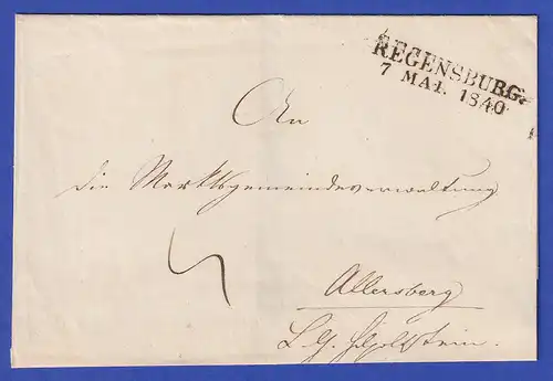 Bayern Dienstbrief mit Zweizeiler-Stempel REGENSBURG 1840