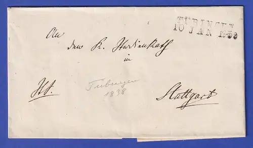 Württemberg Dienstbrief mit Zweizeiler-Stempel TÜBINGEN 1838
