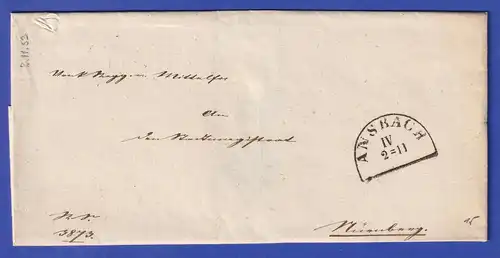 Bayern Dienstbrief mit Halbkreis-Stempel ANSBACH 1853 