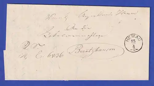 Bayern Dienstbrief mit Rundstempel HEMAU 1870