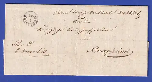 Bayern Dienstbrief mit Fingerhut-Stempel MÜHLDORF 1840