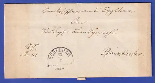 Bayern Dienstbrief mit Halbkreis-Stempel EGGELHAM 1864