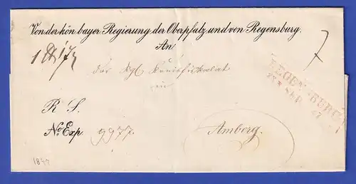 Bayern Dienstbrief mit Zweizeiler REGENSBURG in rot 1847