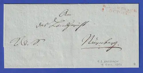 Bayern Dienstbrief mit Rayon-Stempel ANSBACH in rot 1820