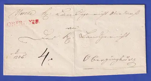 Bayern Dienstbrief mit Einzeiler OBERDORF in rot 1830er Jahre