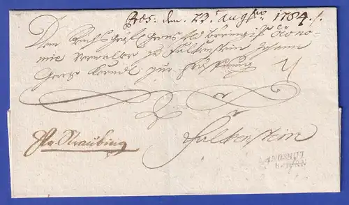 Bayern Brief mit seltenem Zweizeiler-Stempel LANDSHUT IN BAIERN 1784
